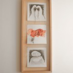 3 drawings in wooden frame: charcoal, pencil, acrylic paint, thread 80,5 x 31,5 x 4,5 cm / 2001