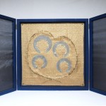 gold fabric, organza, lead, brass nails, wood 67 x 134 x 4,5 cm / 2010